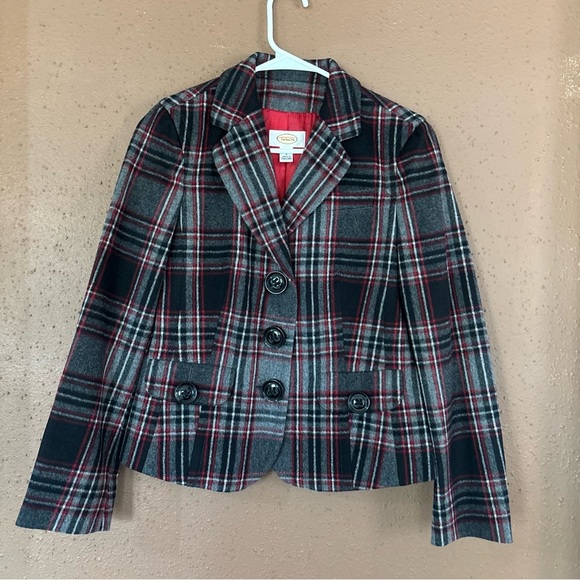 Talbots Jackets & Blazers - Talbots wool-blend tartan plaid blazer jacket in grey, black, and red size 2